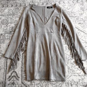 Lulus suede fringe long sleeve dress mini medium